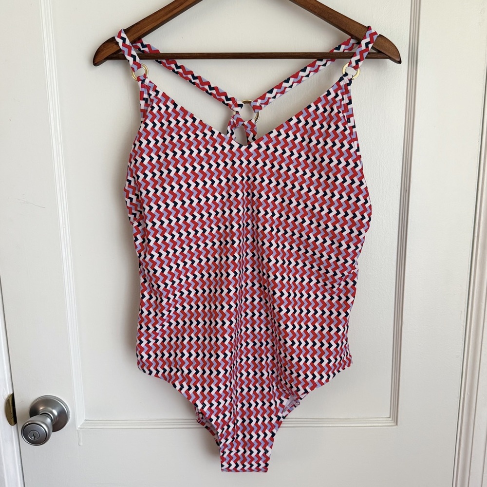 NWT Kona Sol Red White and Blue Chevron One-Piece Swimsuit